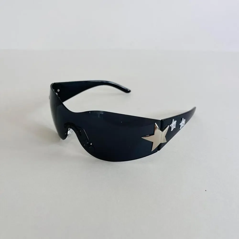 Y2K Vintage Frameless Star Sunglasses Black Gray Unisex 2000s UVA UVB